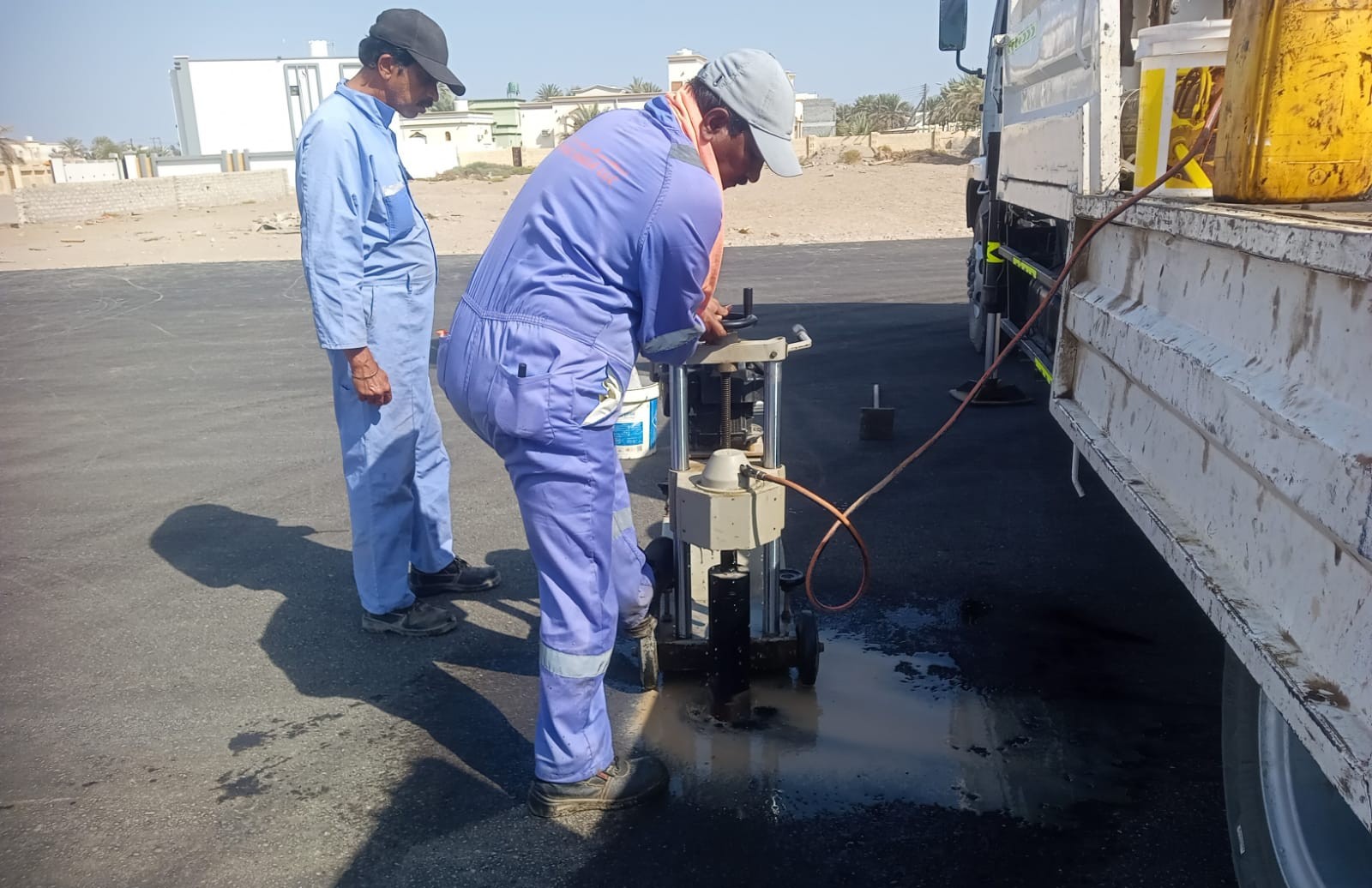 Core sampling of the finished asphalt